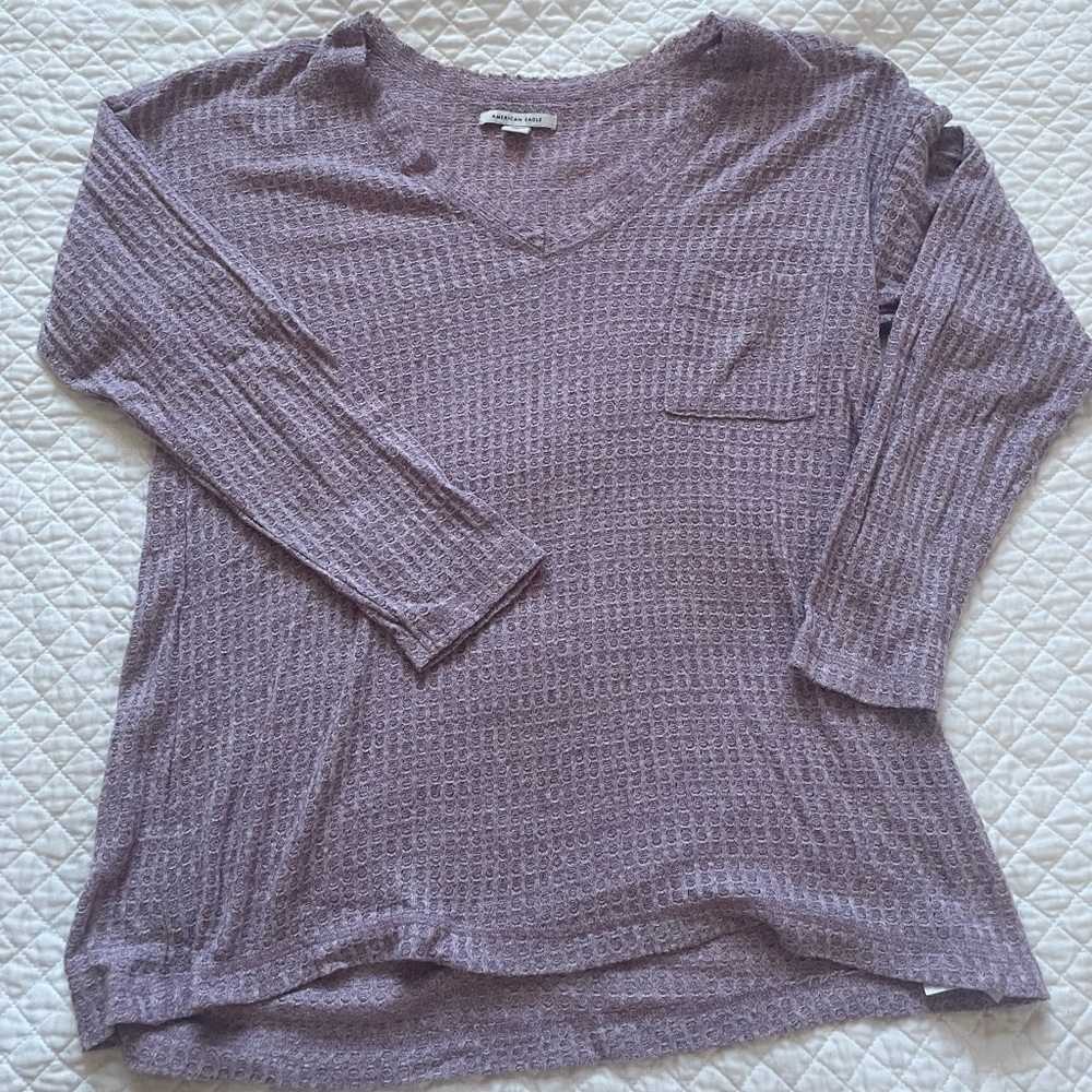 American Eagle Waffle Knit V Neck Top